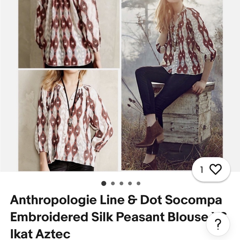 Line & Dot Embroidered Silk Blouse - Red and White